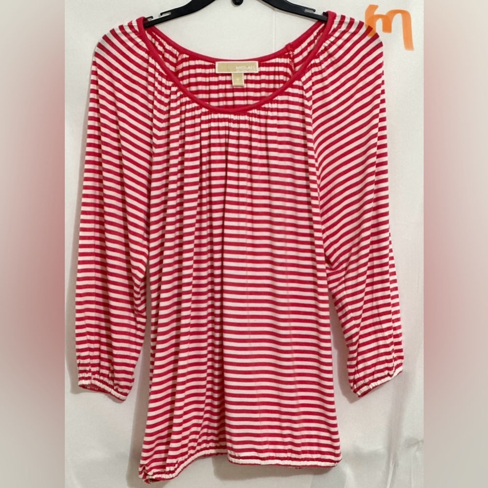 LADIES RED & WHITE STRIPED TOP